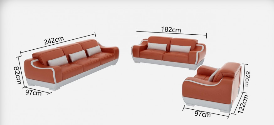 Ledersofa Couch Wunnlandschaft 3+2+1 Sëtzer Garnitur Sofa Sofagarnitur G8025D