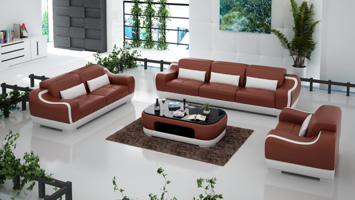 Ledersofa Couch Wunnlandschaft 3+2+1 Sëtzer Garnitur Sofa Sofagarnitur G8025D