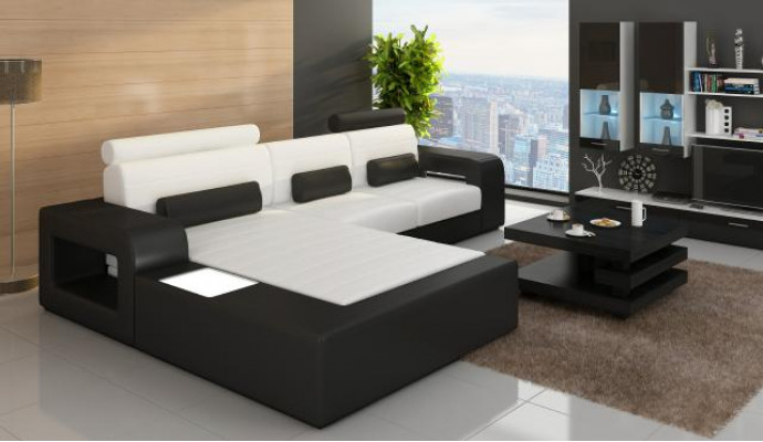 LEDERSOFFA GARNITUR ECKSOFA mat USB ECKCOUCH GARNITUR LEDERCOUCH Moossaarbecht