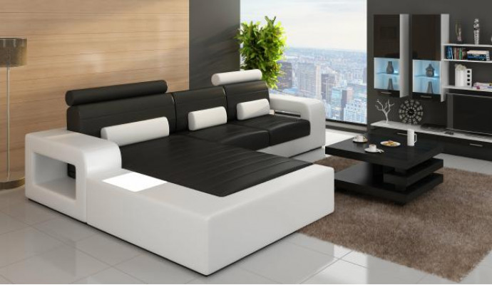 LEDERSOFFA GARNITUR ECKSOFA mat USB ECKCOUCH GARNITUR LEDERCOUCH Moossaarbecht
