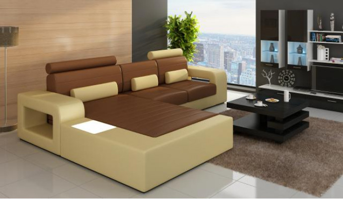 LEDERSOFFA GARNITUR ECKSOFA mat USB ECKCOUCH GARNITUR LEDERCOUCH Moossaarbecht