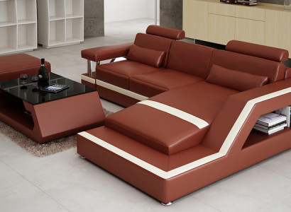 Ledercouch mat USB Wunngéigend Eckcouch Eck Garnitur Design Moderne Couch L6002E