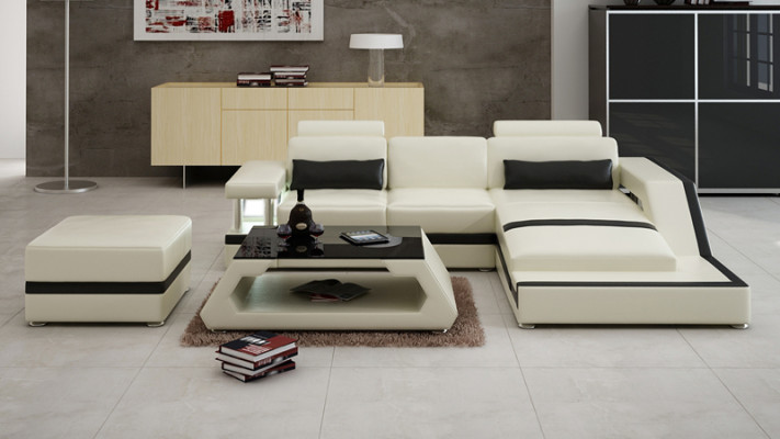 Ledercouch mat USB Wunngéigend Eckcouch Eck Garnitur Design Moderne Couch L6002E