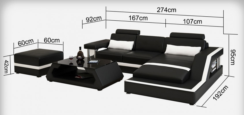 Ledercouch mat USB Wunngéigend Eckcouch Eck Garnitur Design Moderne Couch L6002E