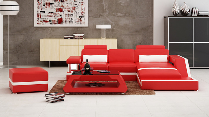 Ledercouch mat USB Wunngéigend Eckcouch Eck Garnitur Design Moderne Couch L6002E