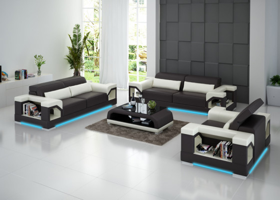 Ledercouch Sofa Sofagarnitur Set 3+2+1 Sëtz Garnitur Design Modern Sofa mat USB