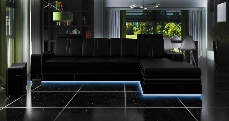 Ledersofa Ledercouch Lederecksofa Wunnlandschaft mat USB, Nei Garnitur Sofa XXL