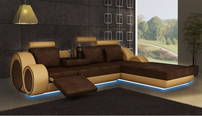 Textilsofa mat USB, Eckcouch Ecksofa Stoffssofa Wunnlandschaft Couchgarnitur NEI