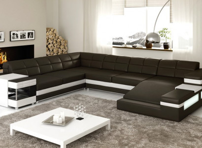 Ledercouch Sofa Couch Polster Eck Wunlandschaft Ecksofa Design Lieder PH3006 Neien