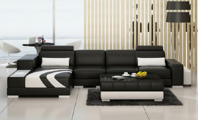 Sofa Canapé Wunnlandschaft XXL Canapé Lieder Sofa mat Ottomane Sofagarnitur V015