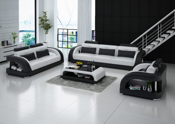 Design Ledersofa Couch Garnituren 3+2+1 Sëtzer Garnitur Sofagarnitur Sofa USB