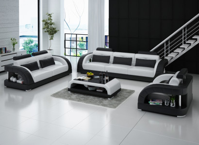 Design Ledersofa Couch Garnituren 3+2+1 Sëtzer Garnitur Sofagarnitur Sofa USB