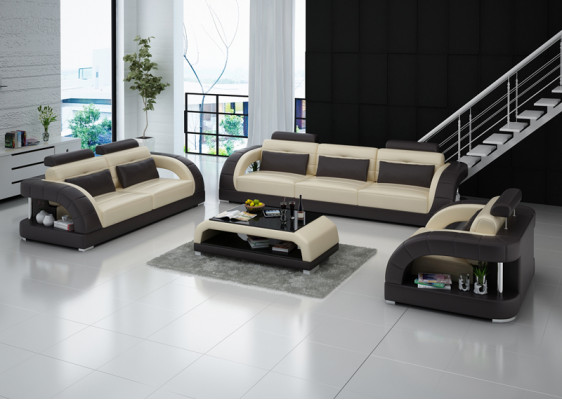 Design Ledersofa Couch Garnituren 3+2+1 Sëtzer Garnitur Sofagarnitur Sofa USB
