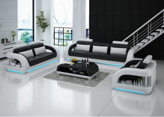 Design Ledersofa Couch Garnituren 3+2+1 Sëtzer Garnitur Sofagarnitur Sofa USB