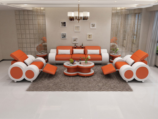 Ledercouch Couch Sofagarnitur Nei 3+1+1 Sëtzer Garnitur Design Modern Sofa