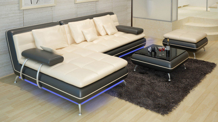Ledercouch mat USB Wunnlandschaft Eckcouch Eck Garnitur Design Modern Couch F3015