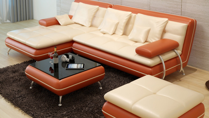 Ledercouch mat USB Wunnlandschaft Eckcouch Eck Garnitur Design Modern Couch F3015