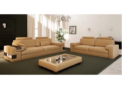 Ledersofa USB Modern Sofagarnitur 3+2+1 Couch Sëtz Këssen Sofa Garnitur Set