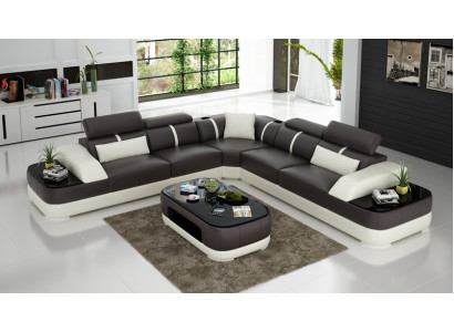 Ledersofa Polster Sëtz Ecke Sofa Garnitur Wunnlandschaft Wunnzëmmer Canapé mat USB