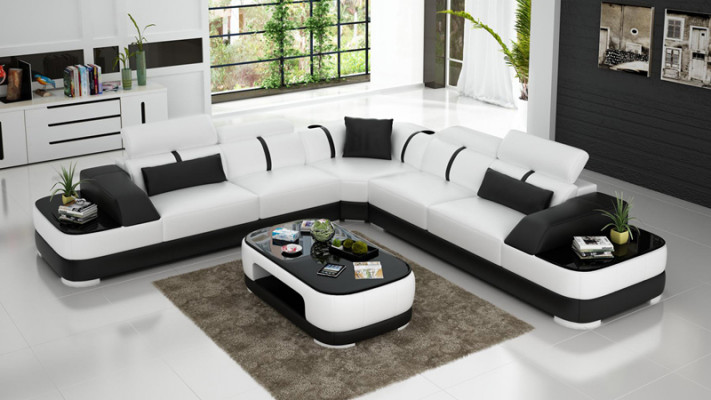 Ledersofa Polster Sëtz Ecke Sofa Garnitur Wunnlandschaft Wunnzëmmer Canapé mat USB