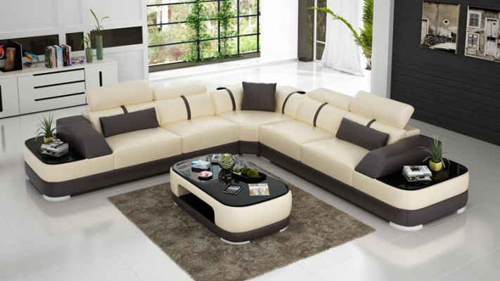 Ledersofa Polster Sëtz Ecke Sofa Garnitur Wunnlandschaft Wunnzëmmer Canapé mat USB
