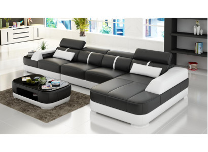 Ledersofa Polster Sëtz Eck Sofa Garnitur Wunnlandschaft Wunnzëmmer Couche mat USB
