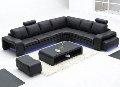 Design Ledersofa mat USB Couch Wunnlandschaft Ecksofa Eck Modern Garnitur Nei