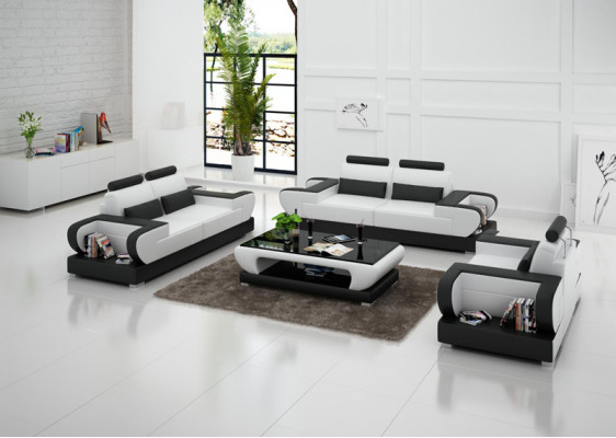 Ledercouch Couch Wunnlandschaft 3+2+1 Sëtzer Garnitur Design Modern Sofa mat USB