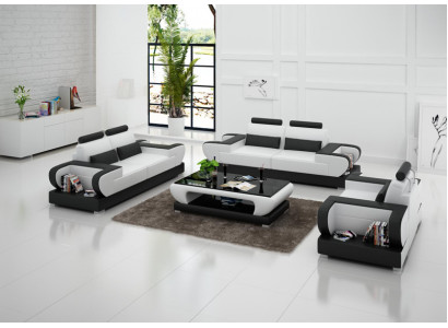 Ledercouch Couch Wunnlandschaft 3+2+1 Sëtzer Garnitur Design Modern Sofa mat USB