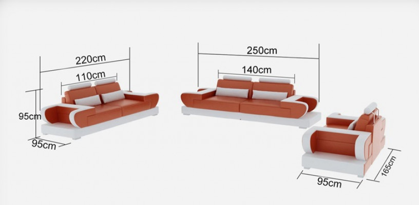 Ledercouch Couch Wunnlandschaft 3+2+1 Sëtzer Garnitur Design Modern Sofa mat USB