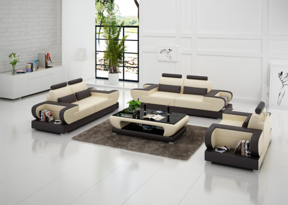 Ledercouch Couch Wunnlandschaft 3+2+1 Sëtzer Garnitur Design Modern Sofa mat USB
