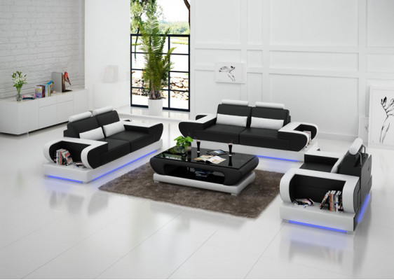 Ledercouch Couch Wunnlandschaft 3+2+1 Sëtzer Garnitur Design Modern Sofa mat USB