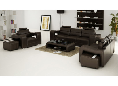 Ledercouch Sofa Wunnlandschaft 3+2+1 Sëtz-Garnitur Design Modern Sofa USB Nei