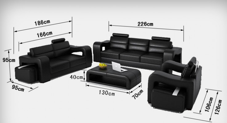 Ledercouch Sofa Wunnlandschaft 3+2+1 Sëtz-Garnitur Design Modern Sofa USB Nei
