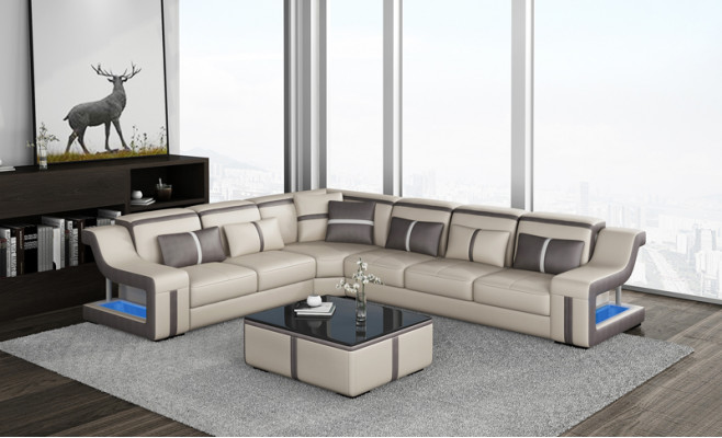 Sofa USB LED Polsteren Sofas Couchen Landschaft Miwwelen Sëtz Eck Garnitur L Form Nei