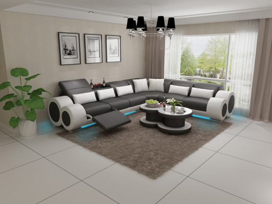 Liederdivan Canapé Wunnlandschaft Eckdivan Eck Garnitur Design Modern Divan USB Relaxatioun