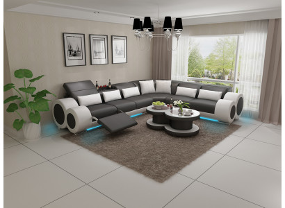 Liederdivan Canapé Wunnlandschaft Eckdivan Eck Garnitur Design Modern Divan USB Relaxatioun