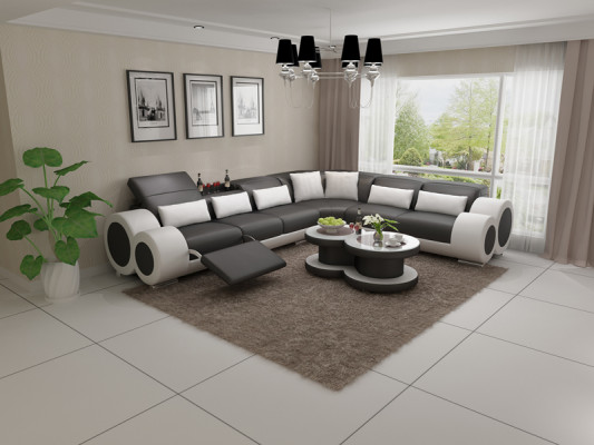 Liederdivan Canapé Wunnlandschaft Eckdivan Eck Garnitur Design Modern Divan USB Relaxatioun