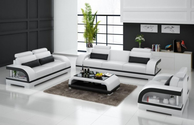 Designer Sofagarnitur Ledersofa Set 3+2+1 mat USB Garnitur Sofa Canapé Nei Wäiss