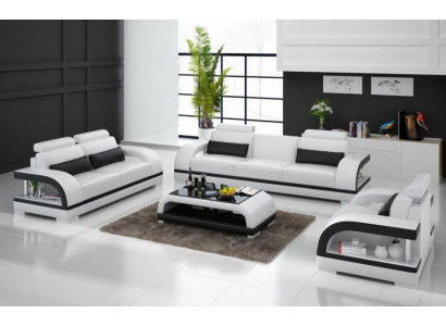 Designer Sofagarnitur Ledersofa Set 3+2+1 mat USB Garnitur Sofa Canapé Nei Wäiss