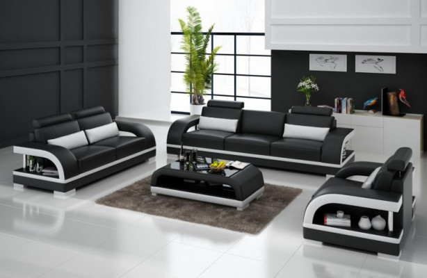 Designer Sofagarnitur Ledersofa Set 3+2+1 mat USB Garnitur Sofa Canapé Nei Wäiss