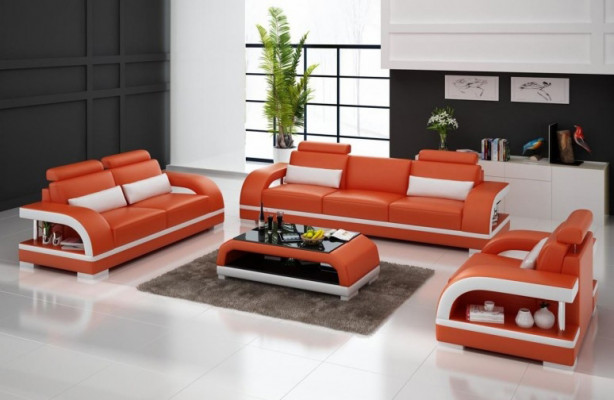 Designer Sofagarnitur Ledersofa Set 3+2+1 mat USB Garnitur Sofa Canapé Nei Wäiss