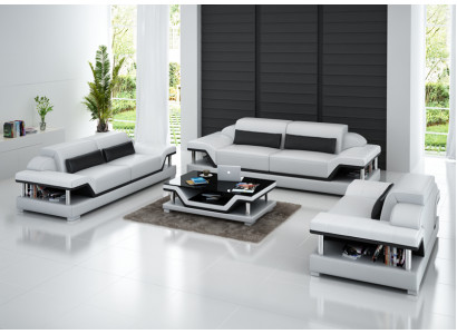 Ledersofa Canapé Wunnlandschaft 3+2+1 Sëtzer Garnitur Design Sofa Sofagarnitur