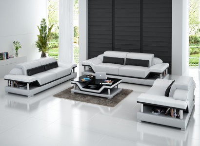 Ledersofa Canapé Wunnlandschaft 3+2+1 Sëtzer Garnitur Design Sofa Sofagarnitur