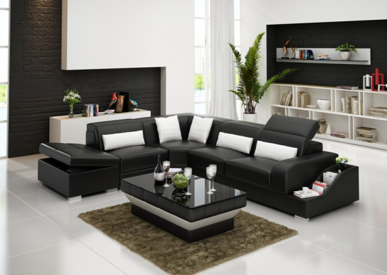 Ledersofa mat USB Wunnlandschaft Ecksofa Eck Garnitur Design Modern Sofa G8008D
