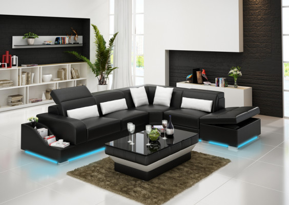 Ledersofa mat USB Wunnlandschaft Ecksofa Eck Garnitur Design Modern Sofa G8008D