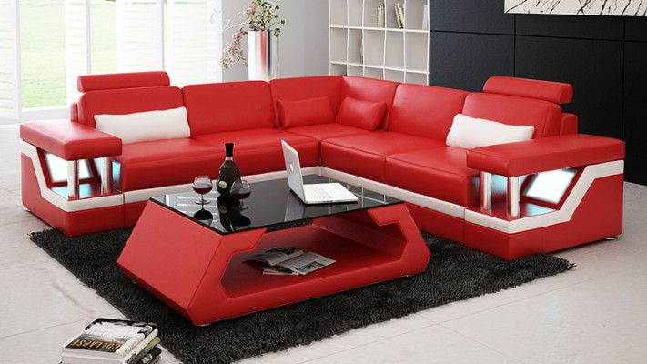 Ledercouch mat USB Wunnlanschaft Eckcouch Eck Garnitur Canapé Design Sofa L6002B