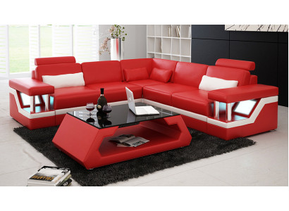 Ledercouch mat USB Wunnlanschaft Eckcouch Eck Garnitur Canapé Design Sofa L6002B