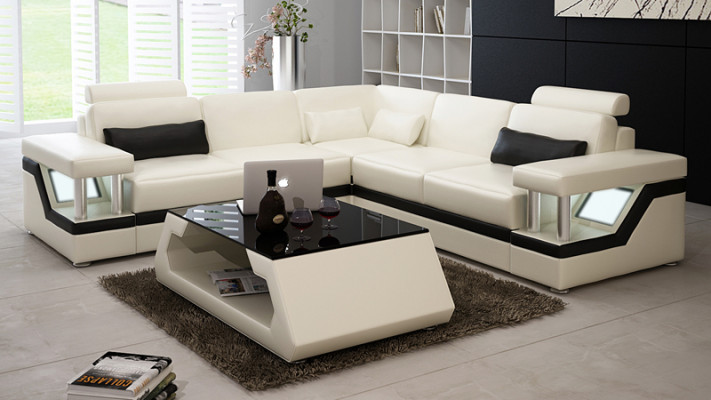 Ledercouch mat USB Wunnlanschaft Eckcouch Eck Garnitur Canapé Design Sofa L6002B