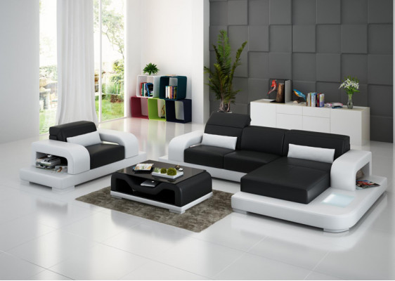 Ecksofa L-Form Sëtz Holz Modern Kaffisdësch Komplett Ecksofa Couchtisch Neit